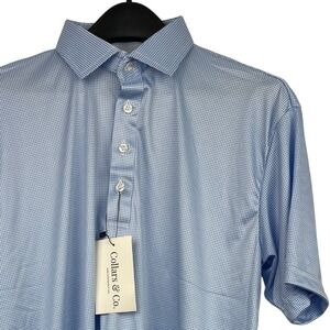 NEW Collars & Co Dress Collar Polo Mens LT TALL Performance Blue Houndstooth $82